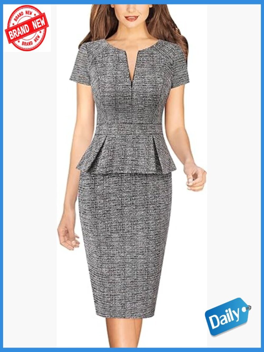 Womens Work Business Office Front Zipper Peplum Bodycon Dresses Elegant Short